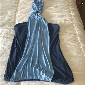 Arden B unique blue halter style tie back top.